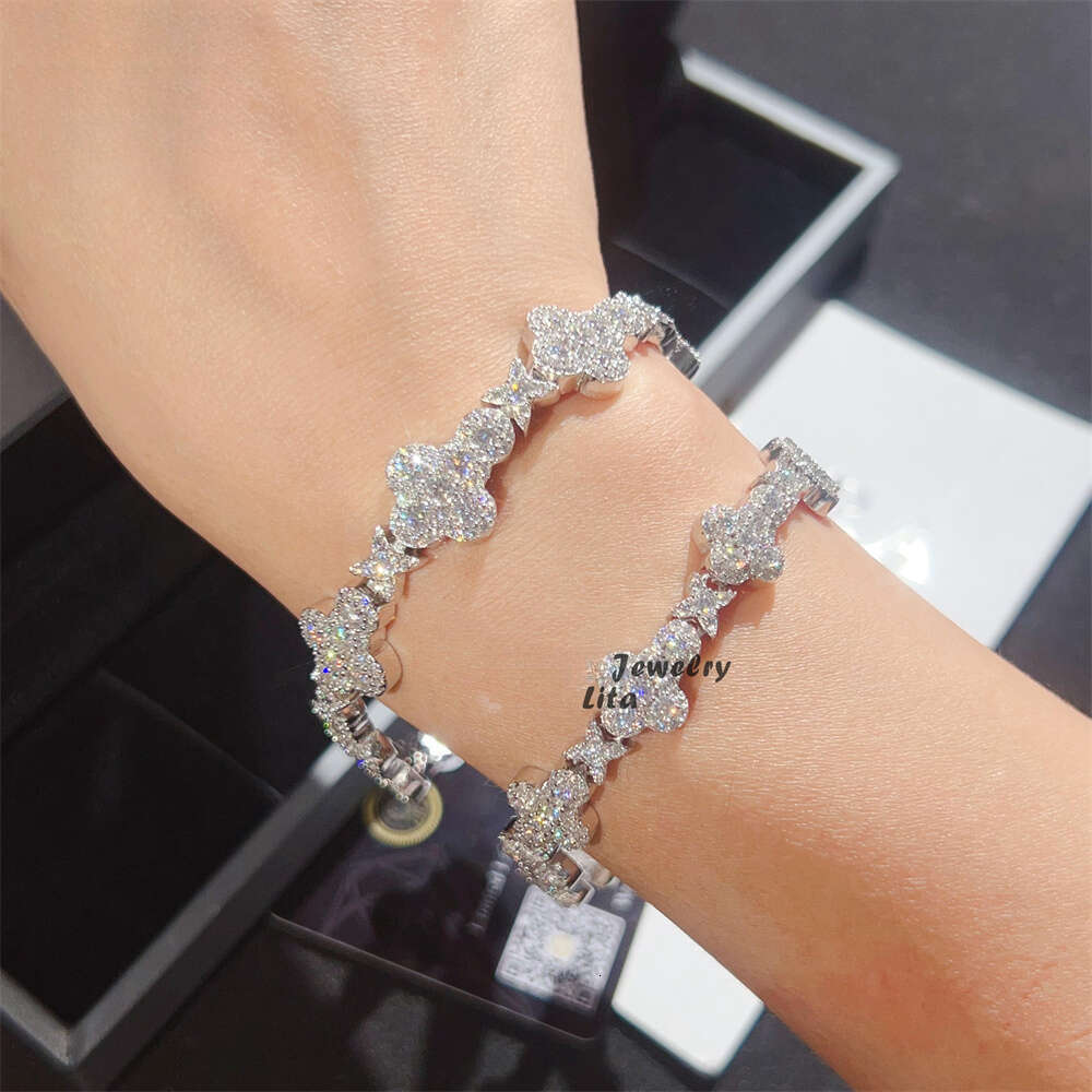 Iced Jewelry 10mm 13mm Sterling Sier GRA Certificate Silicon Stone Cuban Chain Cross Bracelet