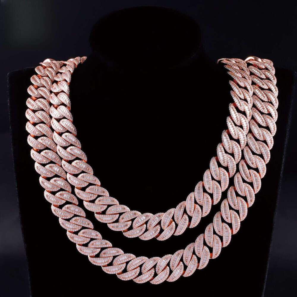 Hip Hop Iced Out Dia Necklace Gold Plated Baguette VVS Moissanite Cuban Link Chain for Men