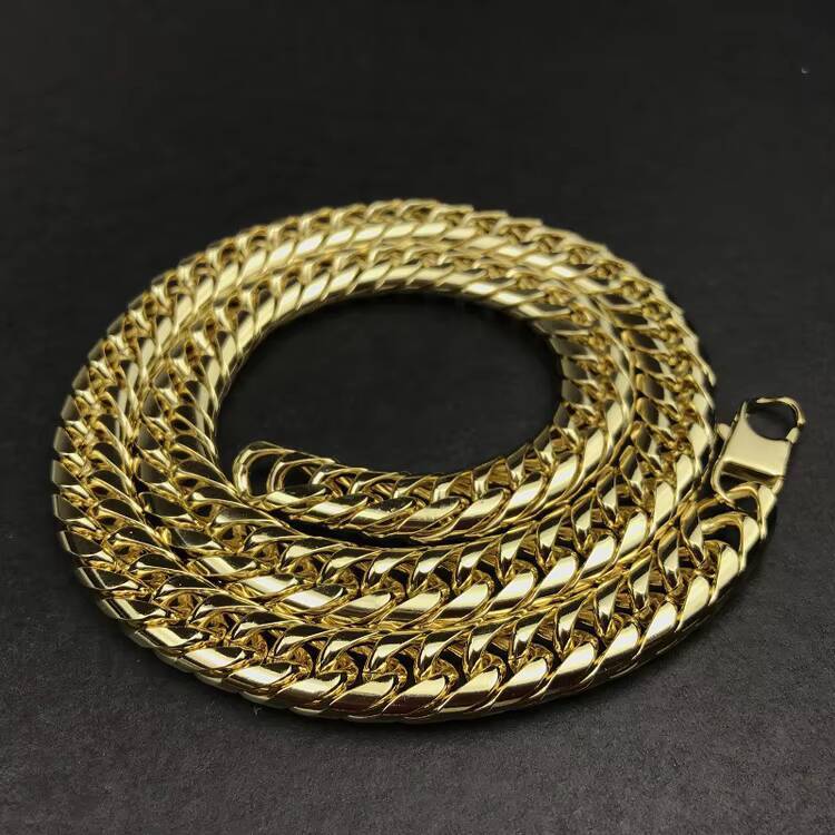 GZYS JEWELRY Wholesale Hip Hop Mens 12mm 60cm 18k Gold Double Row Circular Chain Stainless Steel Chain Necklace