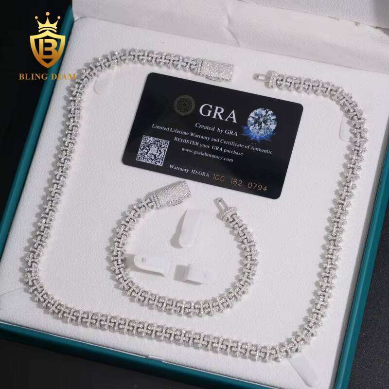 Fashion 8.5mm Cuban Chain Pass Tester VVS Moissanite Cross Necklace Sterling Sier Past Dia Test GRA