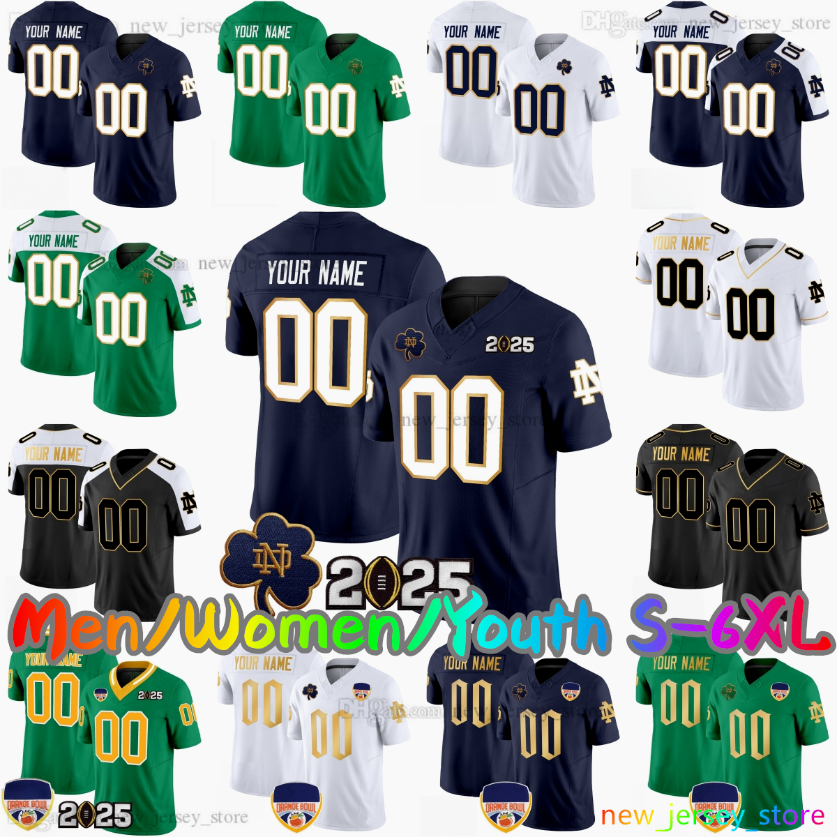 2025 Custom S-6XL College Football Jersey 4 Jeremiyah Love 13 Riley Leonard CJ Carr 3 Joe Montana 5 Beaux Collins 24 Jadarian Price 9 Eli Raridon Kiser Stitched Jerseys