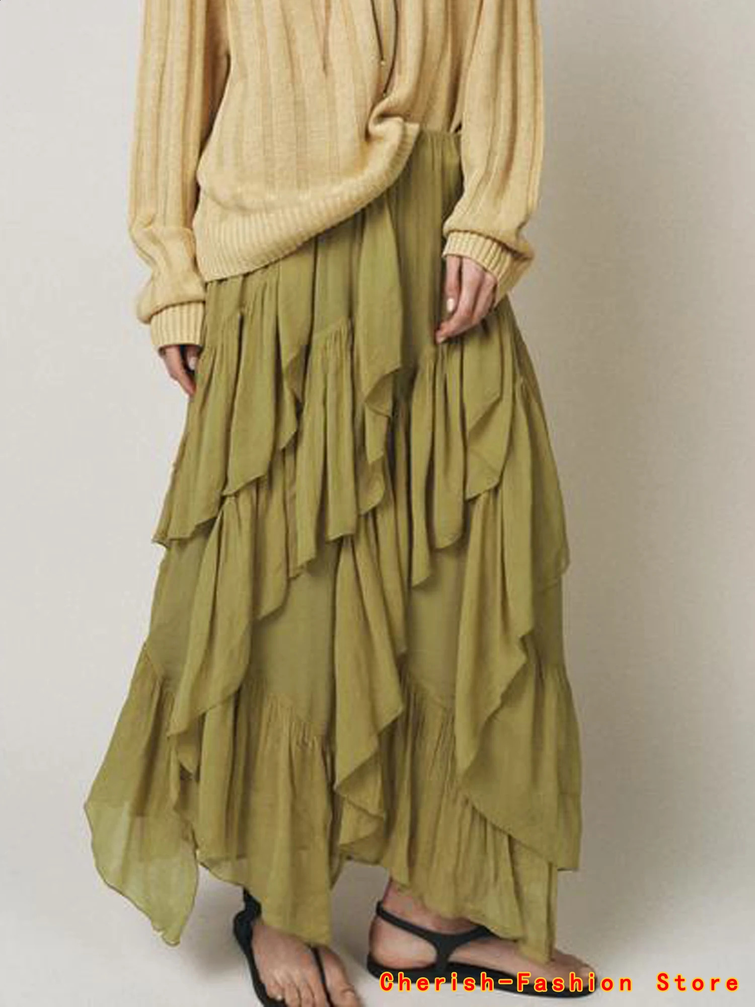 Irregular Ruffles Cake Skirt Pleated Womens High Waist Faldas Mujer Japan Style Eleganr Skirts Spring Summer 250905