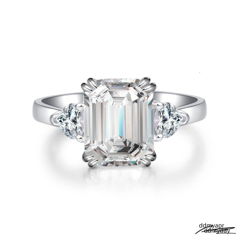 4Ct Moissanite Dia Wedding Rings ddmyday Jewelry Stunning Real Ddmyday 100% Sterling Sier Emerald Cut Gemstones Party Eternity Women Bridal Ring For L