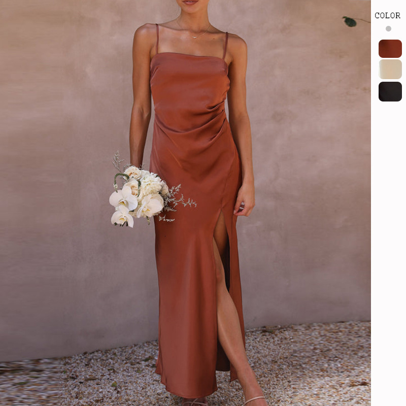 Spring Summer 2023 Womens Fashion New Solid Color Split Strap Dress