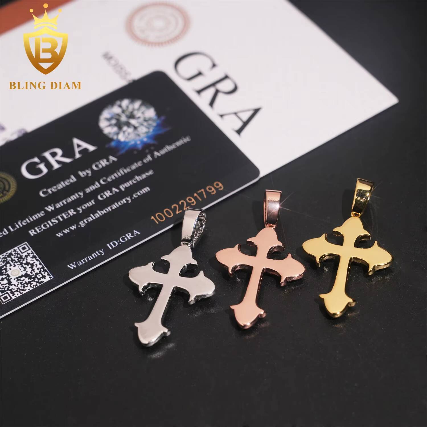 Fashion Jewelry 925 Sterling Silver Gold Plated Moissanite Cross Pendant Custom Hip Hop Iced Out Pendant Necklace Men