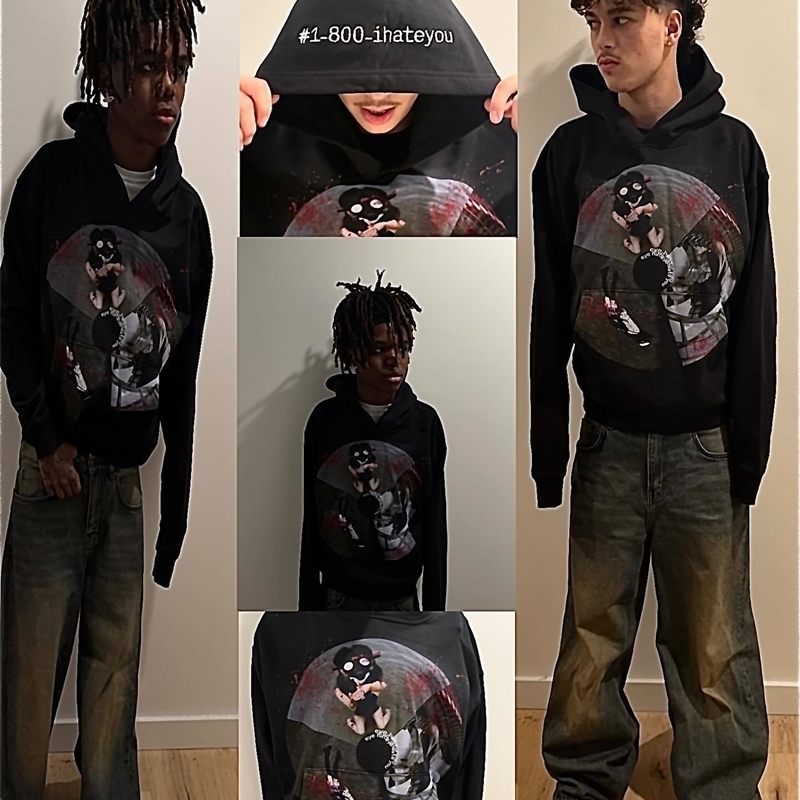 Harajuku Casual Letter Zip Oversized Hoodie Grunge Streetwear Gothic Sweatshirt Hoodies Women Tops Men Clothing Goth Y2k Clothes 250904