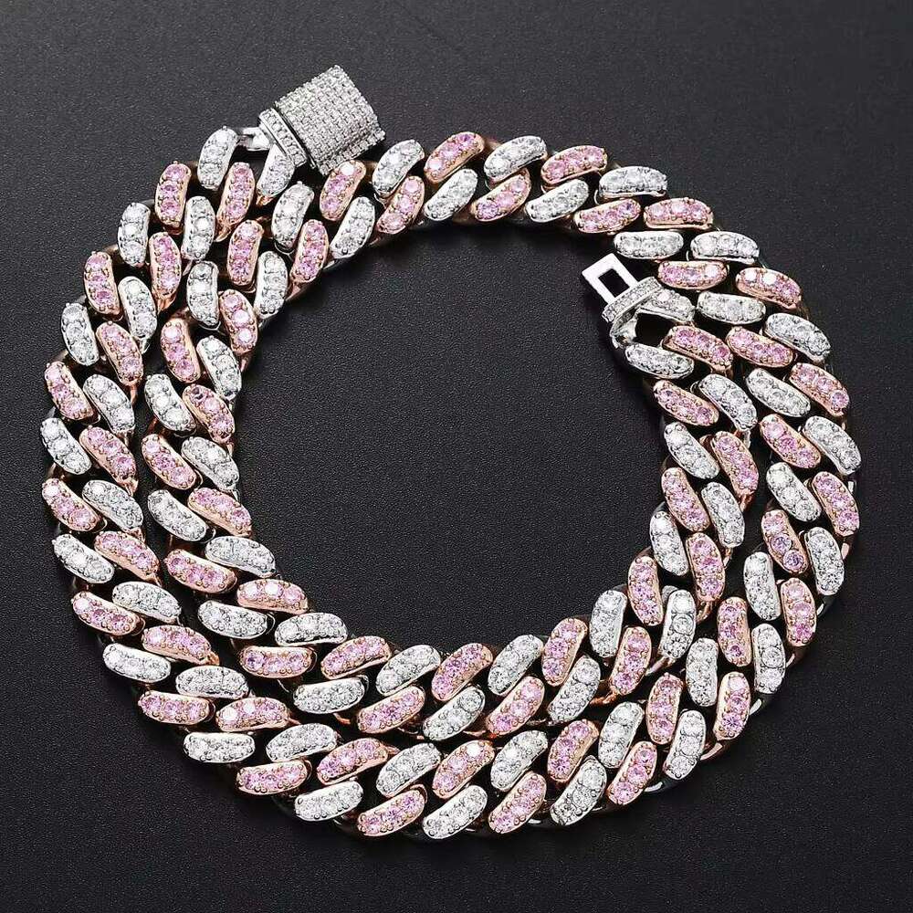 High-Quality Fashionable Brilliant Rose Gold and Sier Two-Tone Iced Moissanite Hip-Hop Cuban Chain Men's Jewelry