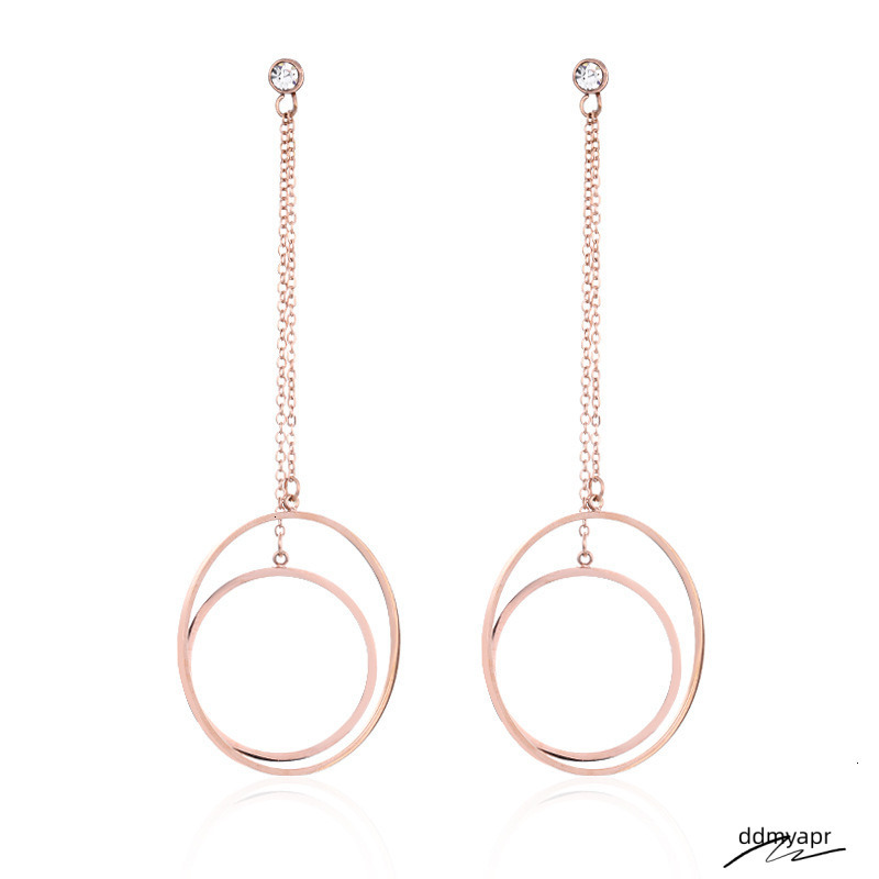 Titanium Steel Rose Gold Designer For Women, Hollow Circle Tassel Versatile Ddmydec Fashion Ladies' Jewelry Earrings Accessories Wholesale