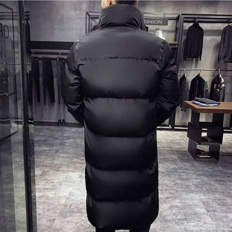 2024 New Down Mid Length Warm Standing Collar Cotton Jacket Winter Fashion Casual Men's Street Clothing Size 5XL-M