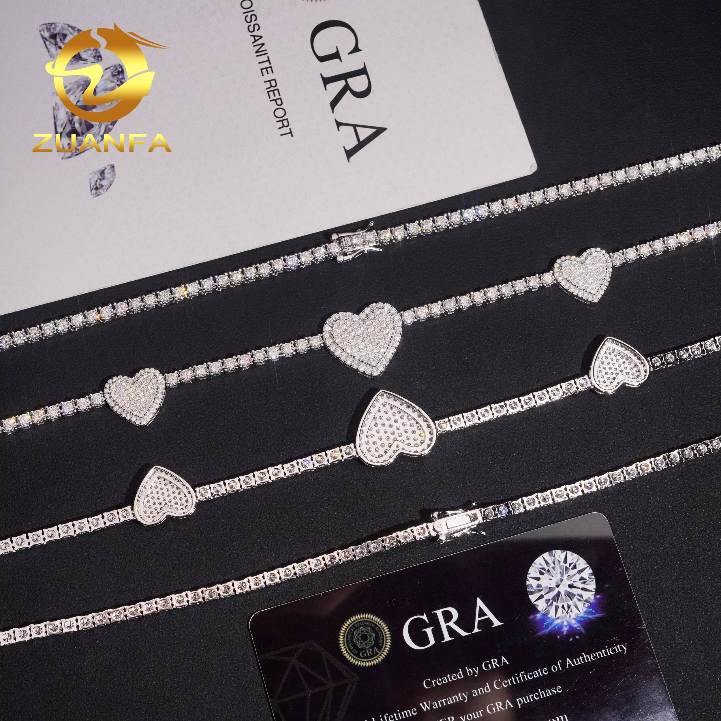 Heart Shape Moissanite Tennis Chain Necklace Charm Necklace 925 Sterling Silver Iced Out Hip Hop Jewelry