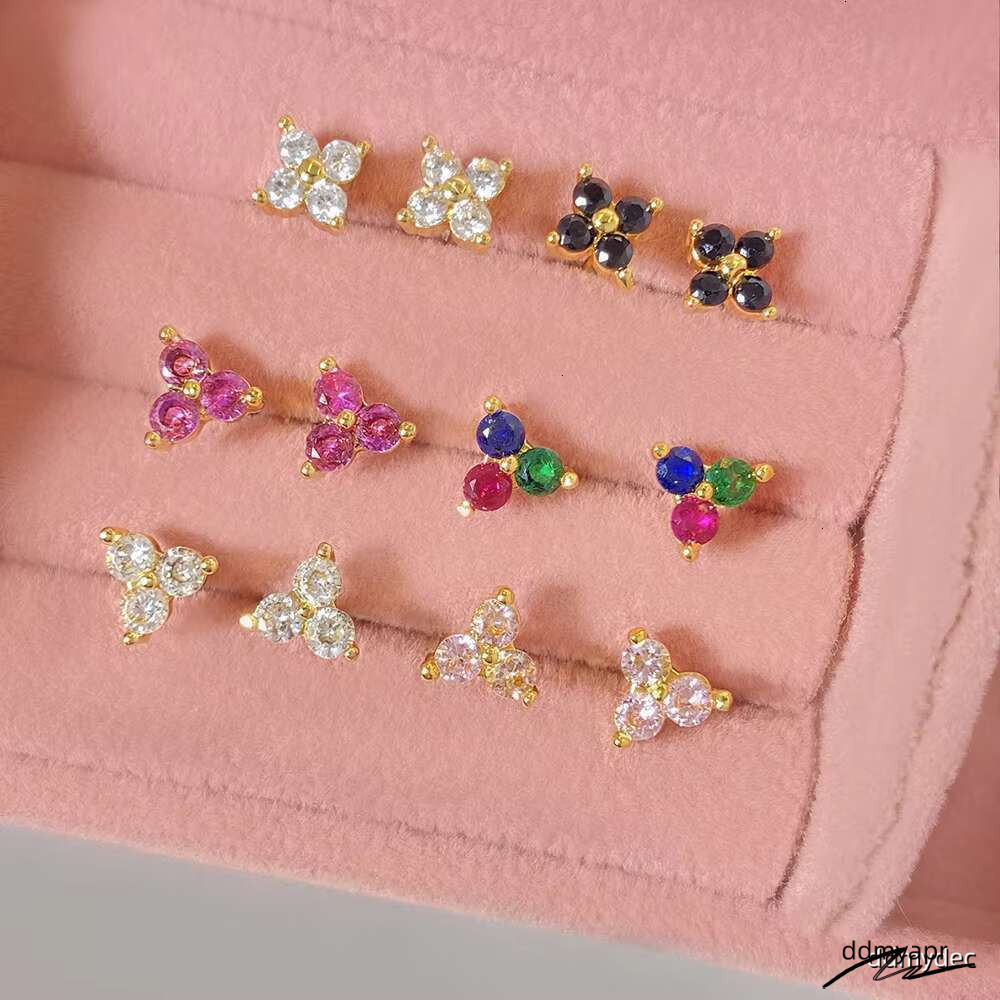 Girl Fine Jewelry Sweet Factory Custom Multi Color Stone ddmydec Black Gold Plated Sterling Sier Mini Stud Earrings For Kids ddmydec