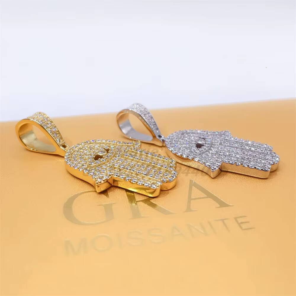 Iced Out White Gold Hamsa Hand Pendant Charm Hip Hop Jewelry for Online Store for Wholesale Agent in Stock