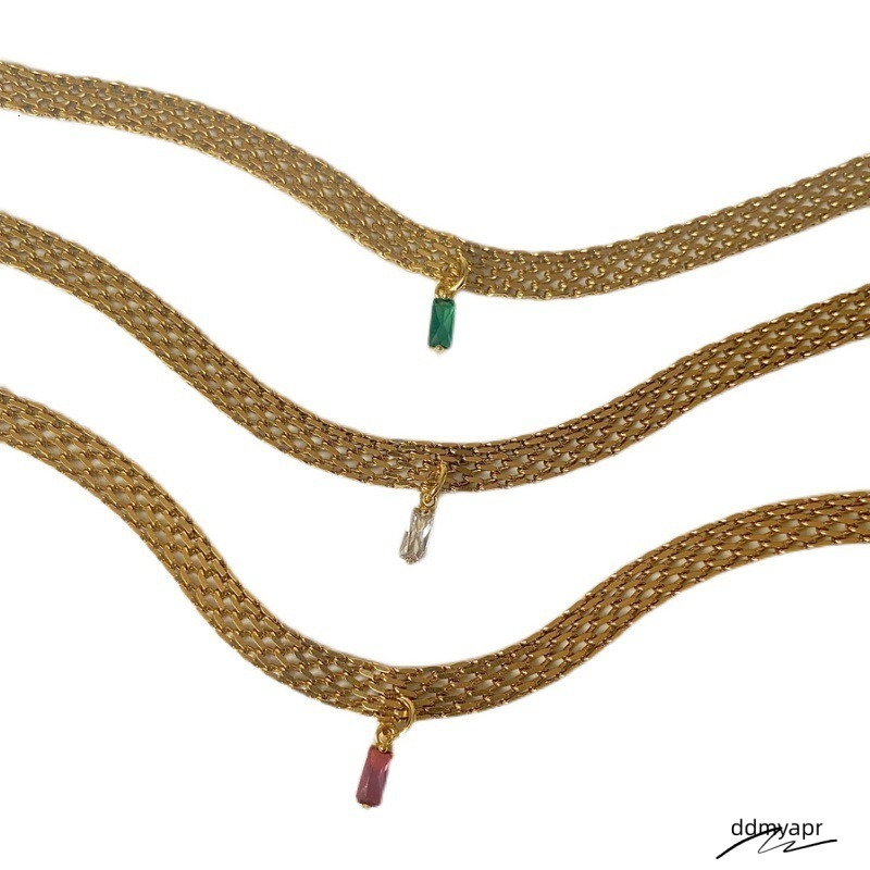 Ins Niche Gold-Plated Green ddmyday Zircon Braided Collarbone Choker Necklace 250710 ddmyday ddmyday