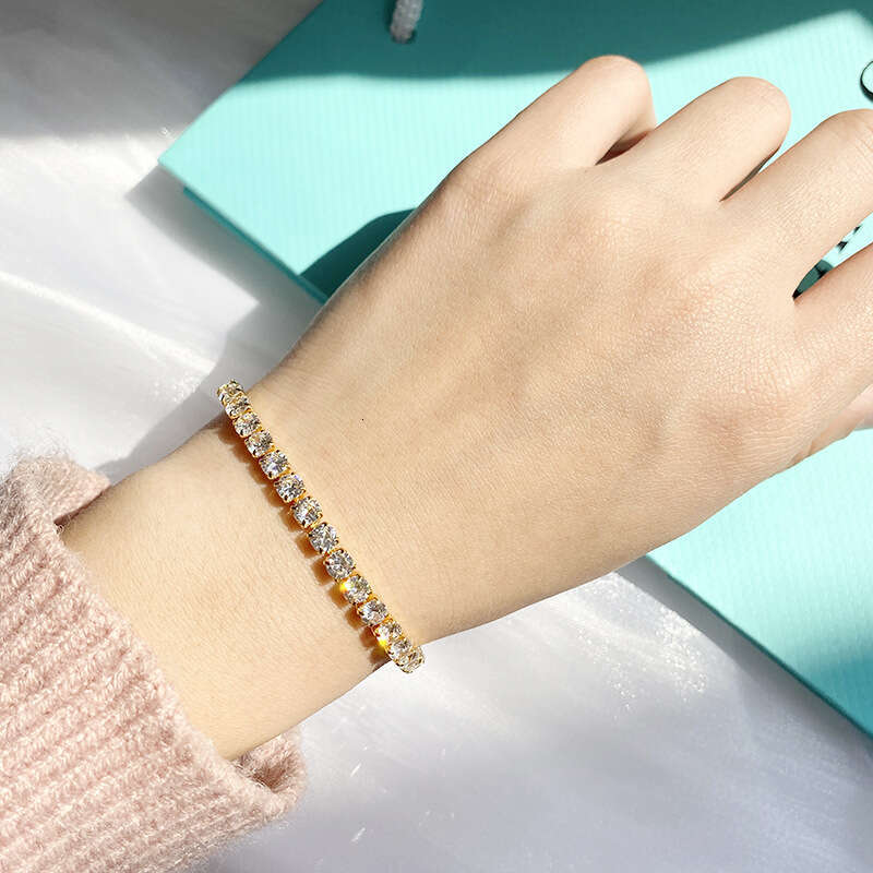 Full Dia for Women Korean Fashion 4mm Square Round Zircon Claw Chain Bracelet Stall Small Merchandise Accessories