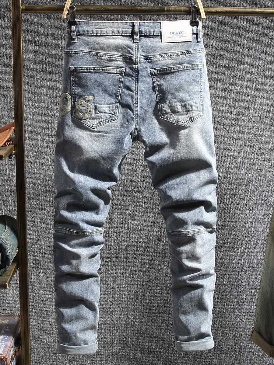 Autumn and Spring Fashion Trend Pure Color Retro Sports Elastic Jeans Mens Casual Comfortable Straight High Quality Denim Pants W250905