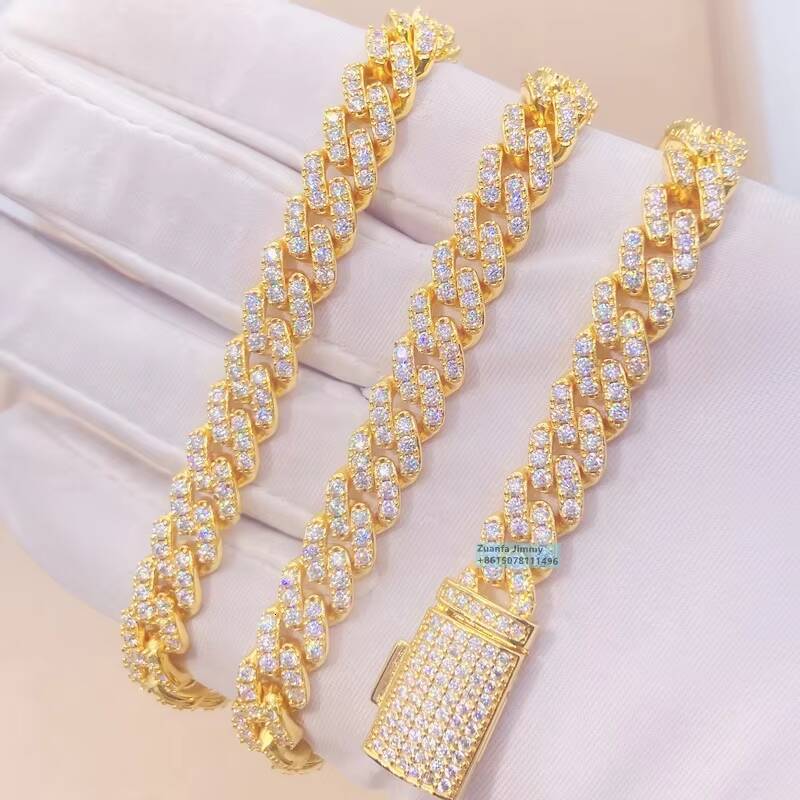 Wholesale Price Hio Hop Iced Out Jewelry 8MM Width One Row 925 Sterling Silver VVS Moissanite Diamond Cuban Link Chain Necklace