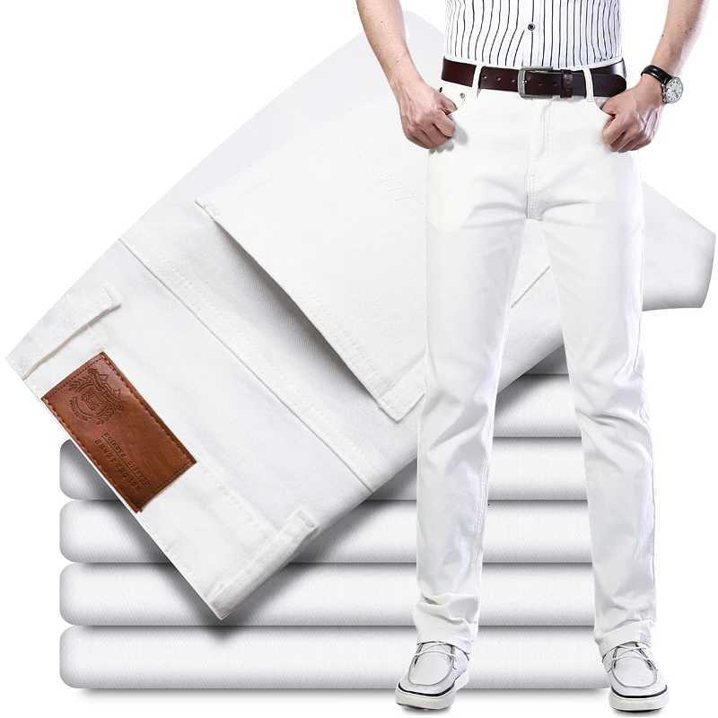 White Jeans Mens Fashion Straight Elastic Cotton Denim Pants Spring Autumn Allmatch Business Casual Trousers Male Clothes W250905