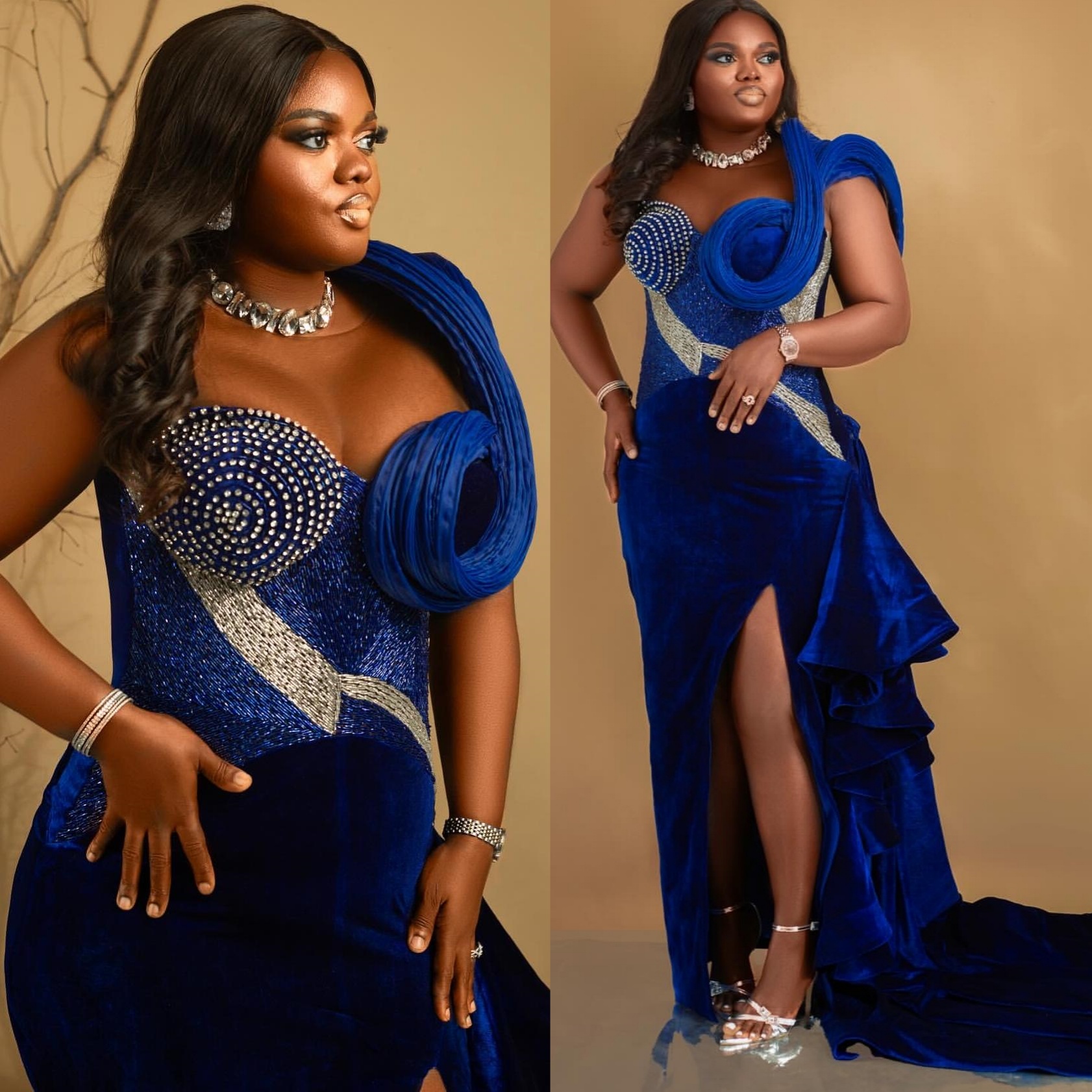 Aso Ebi Royal Blue Sheath Prom Dresses 2025 Beaded Crystals Velvet Evening Formal Party Second Birthday Engagement Gowns Plus Size Dress For Special O