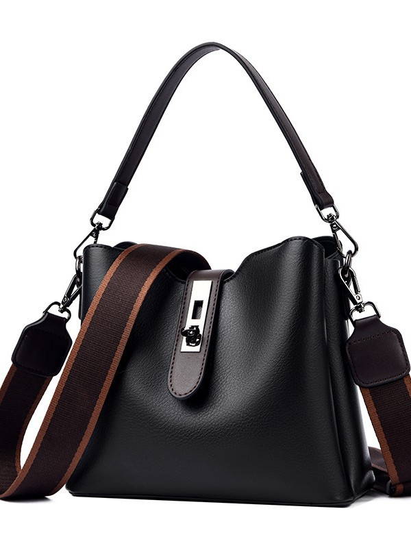 Vintage Minimalist Lightweight Crossbody Large Capacity Stylish Women's Shoulder Elegant Commuting Wide-Strap Handbag Bucket Bag