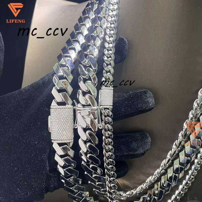 Hiphop Jewelry 815Mm Flat Sterling Sier Silicon Stone Ice Buckle Miami Cuban Chain Necklace