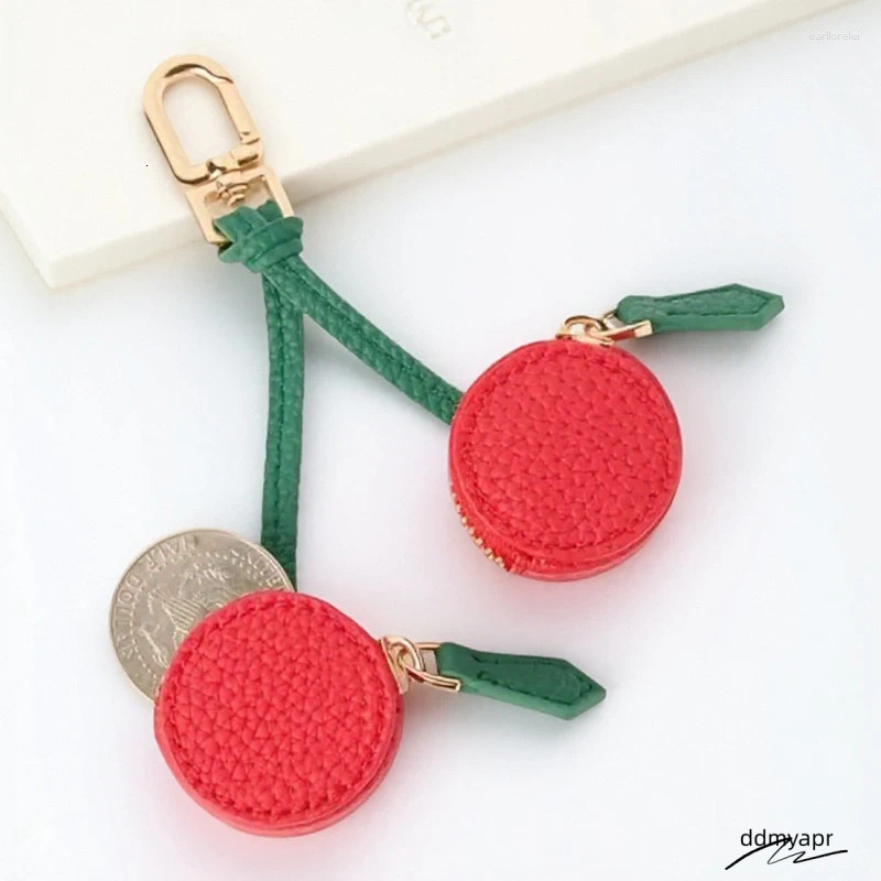 Keychains Cherry Blueberry Design Fruit Charm Coin Purse Ddmydec Microfiber Leather Cute Key Chain Mini Pouch Wallet Gift For Airtag Girl Women Ddmyde