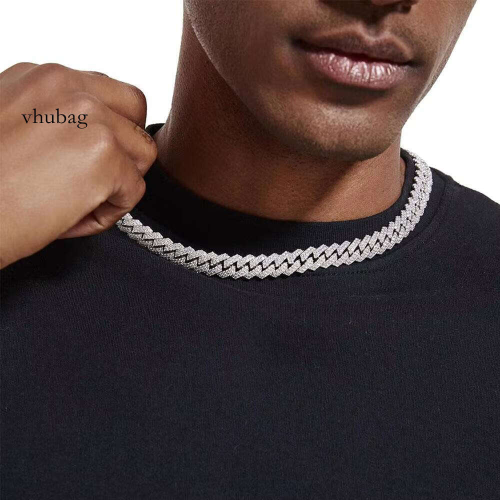 D Color Moissanite Necklace Round Cut Hip Hop Cuban Chain Style