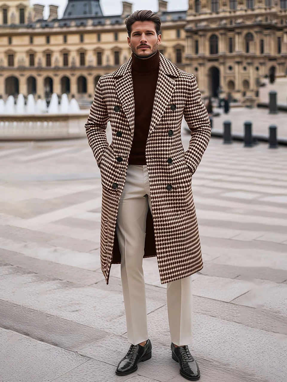 Vintage Plaid England Style Men Thick Overcoat Notched Lapel Casual Winter Windproof Warm Coat Wedding Groom Tuxedos Customized