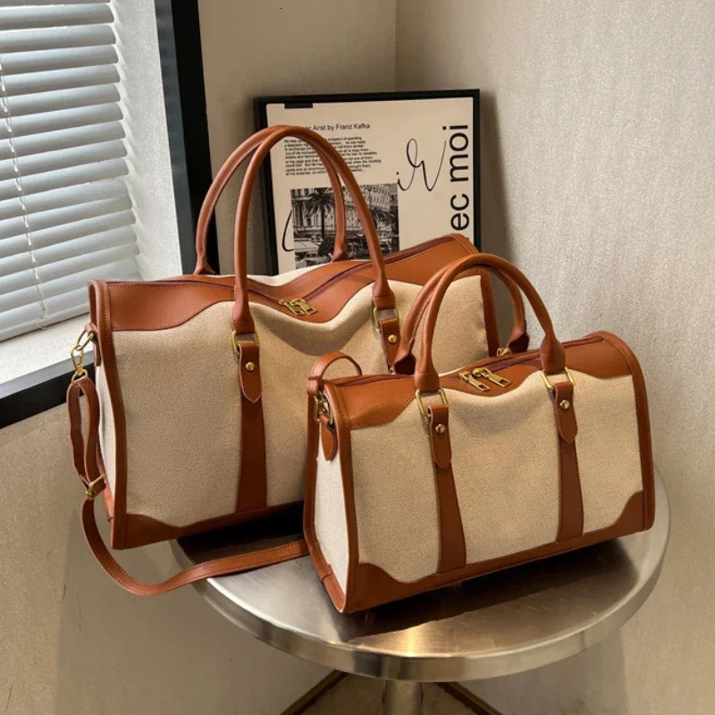 Women Travel Storage Handbag Vintage Fitness Luggage Bag Single Shoulder Crossbody Bag Large Nylon PU Leather Bag Handbags 250903