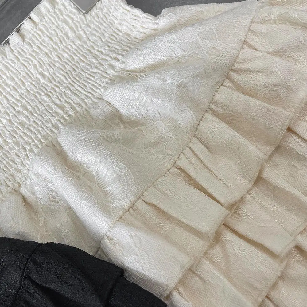 Summer versatile slimming pants skirt womens elastic high waist casual Aline lace mesh cake anti slip lining shorts 250905