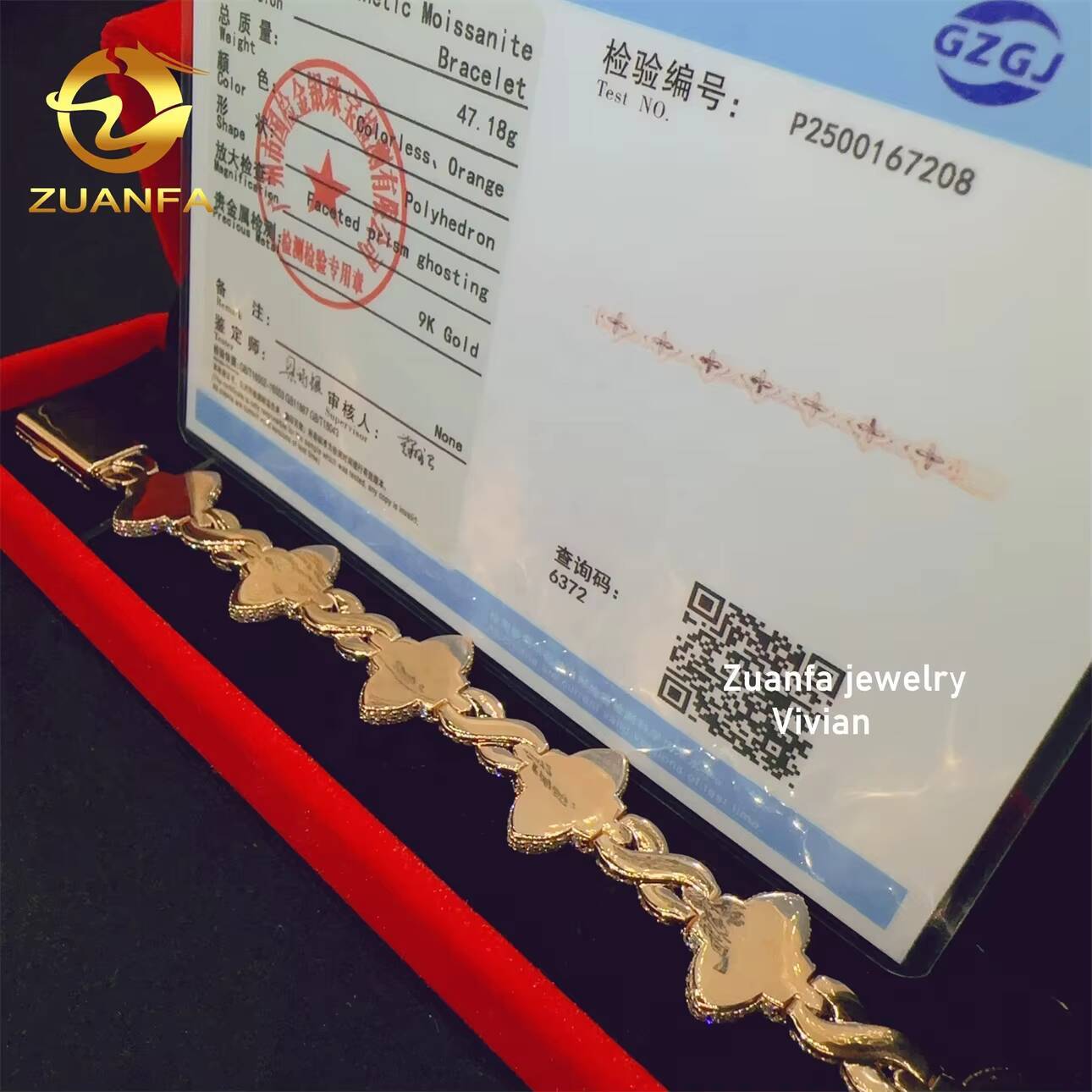 Hip Hop Jewelry Luxury Moissanite 9K Real Gold Iced Out VVS Moissanite Diamond Cuban Link Bracelet