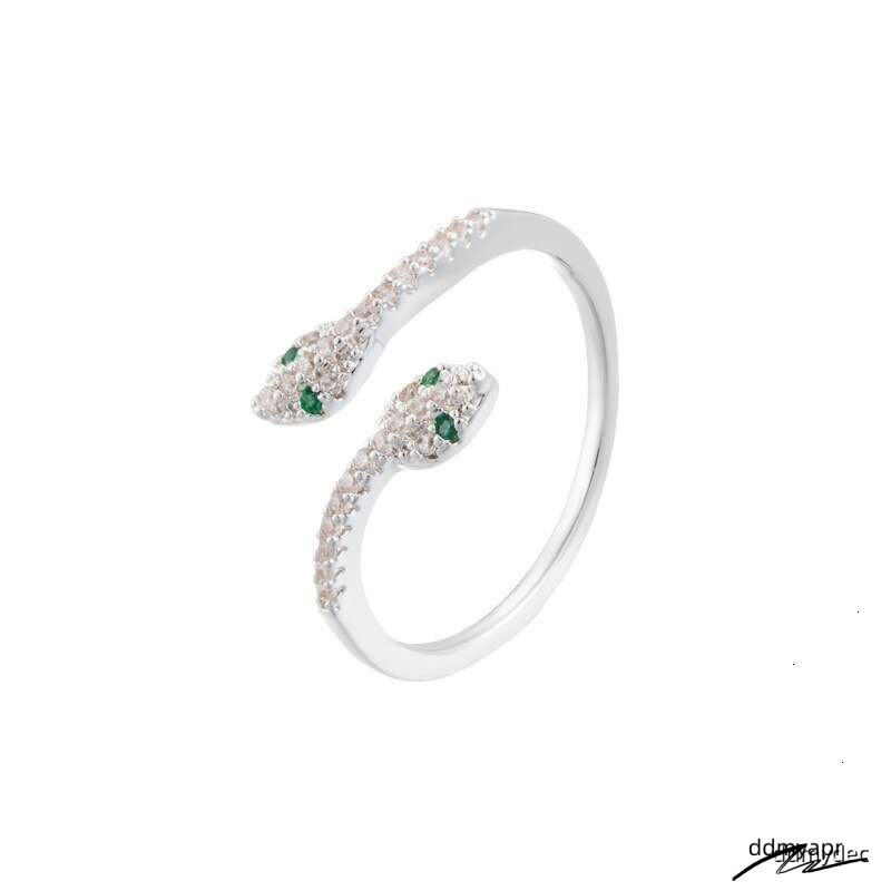 Dual Snake - Adjustable Open Cuff Fashion Ring For ddmydec Women | Sterling Sier Plated Cubic Zirconia Statement Finger Jewelry ddmydec