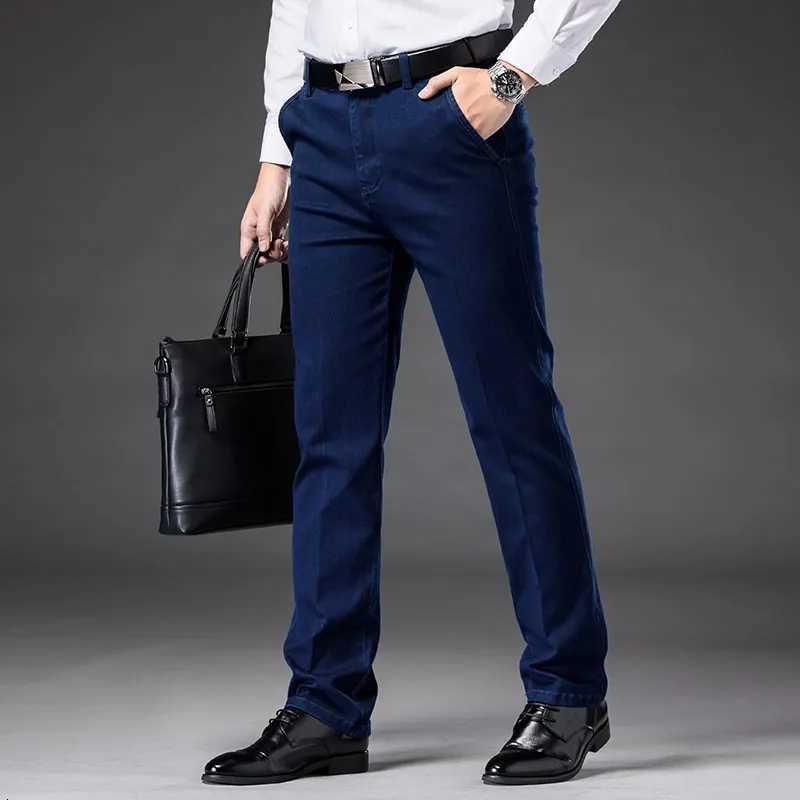 Spring Autumn Mens Classic Business Jeans Straight Elastic Fashion Washed Denim Trousers Brand Clothing Office Jean Pants Male W250905