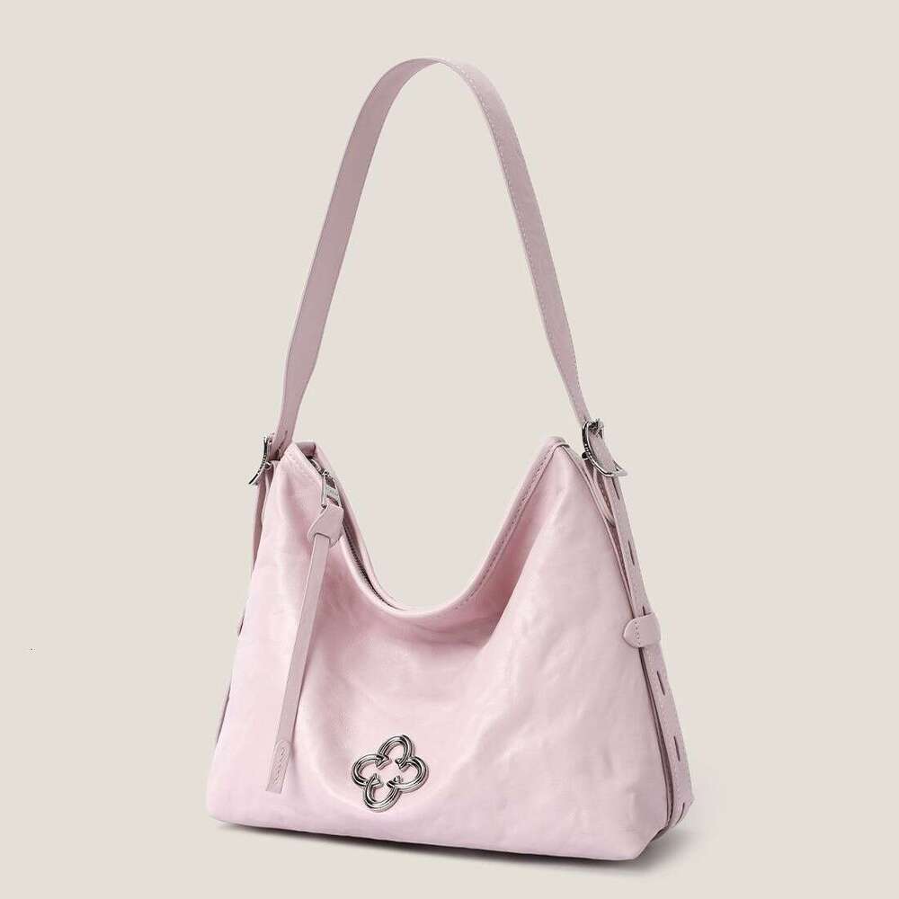 New Kaisile Pink Songtao Hobo Shoulder for Women High-end Wrinkled Vegetable Tanned Leather Underarm Crossbody Bag