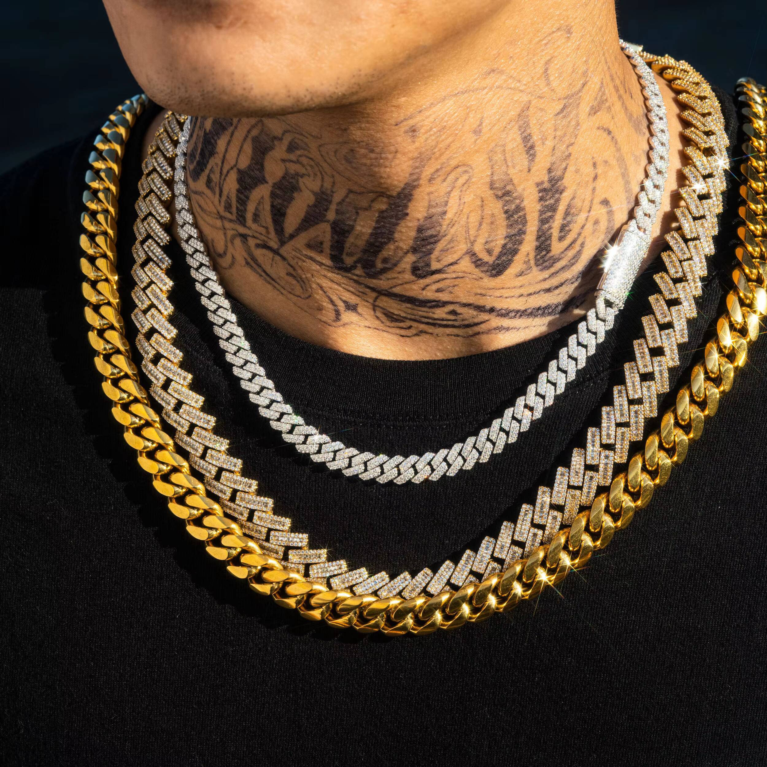 Custom Made Real Gold Plating 925 Silver Necklace VVS Moissanite Cuban Link Chain Hip Hop Jewelry Iced Out Cuban Chain Necklace