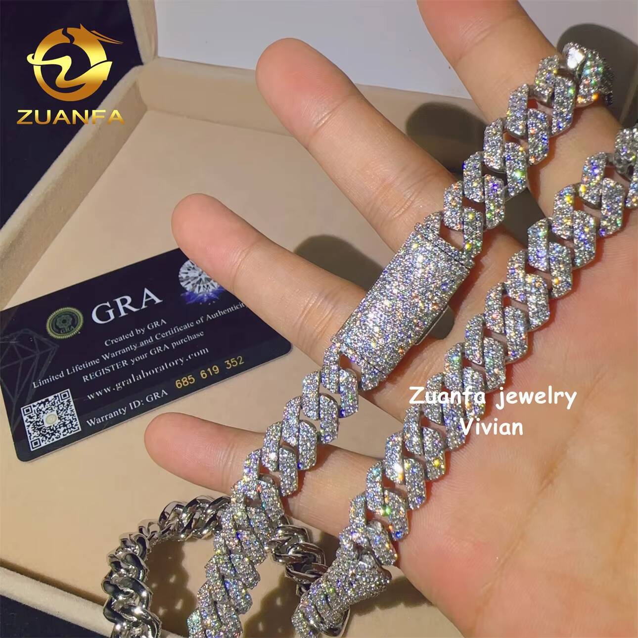 Hip Hop Jewelry 12mm Fashion Sterling Silver 925 VVS Moissanite Diamond Iced Out Miami Cuban Link Chain Necklace