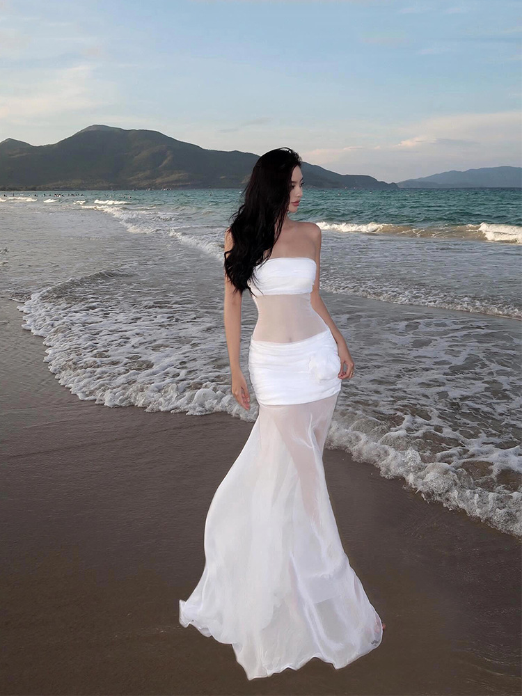 DR88 mesh tube top dress design slim temperament long skirt