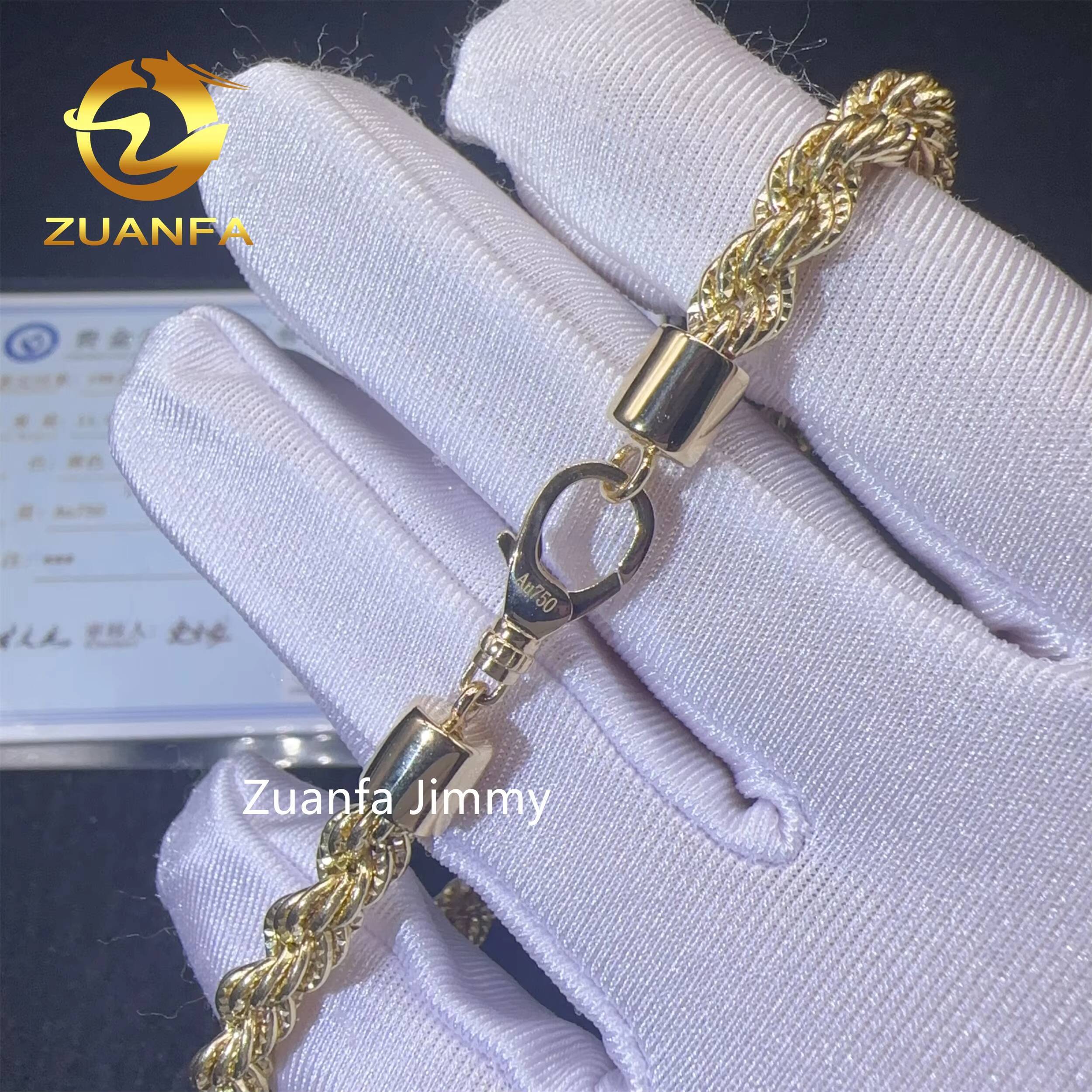 Fashion Man Jewelry 6mm Au750 18k Real Gold Solid Gold Yellow Gold Iced Out Hip Hop Jewelry Man Rope Chain Plain Chain