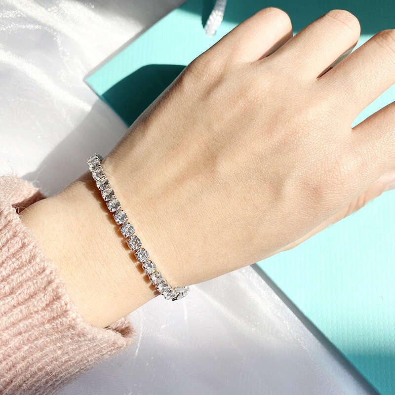 Full Dia for Women Korean Fashion 4mm Square Round Zircon Claw Chain Bracelet Stall Small Merchandise Accessories