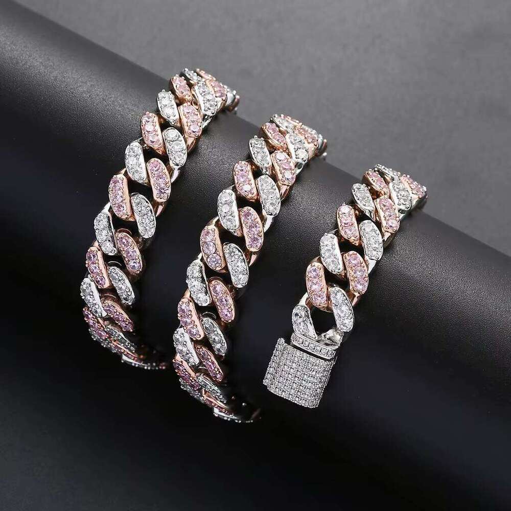 High-Quality Fashionable Brilliant Rose Gold and Sier Two-Tone Iced Moissanite Hip-Hop Cuban Chain Men's Jewelry