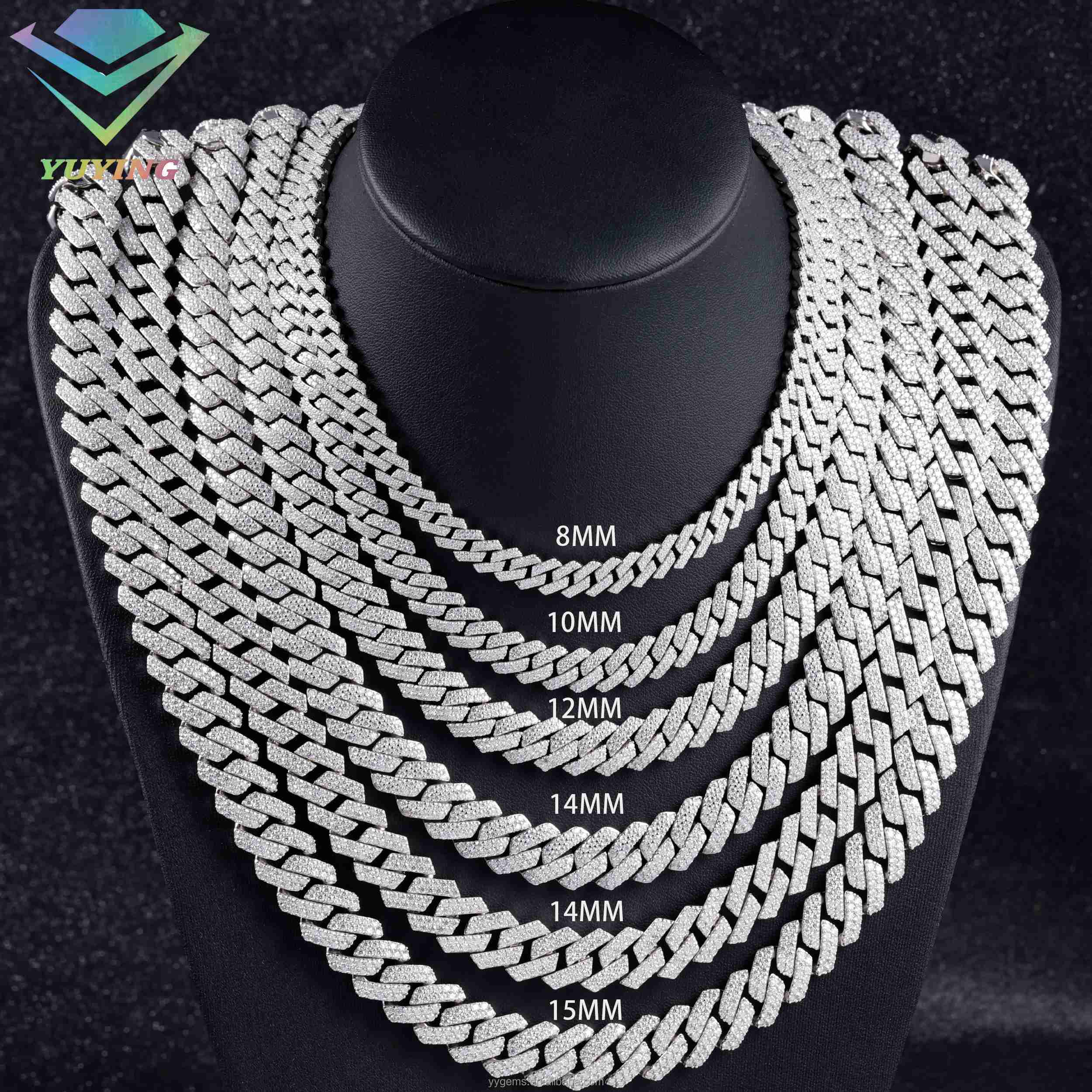 2 Rows Vvs Moissanite Diamond Necklace 8mm15mm Wide S925 Solid Silver Hiphop Cuban Link Chain Fashion Jewelry
