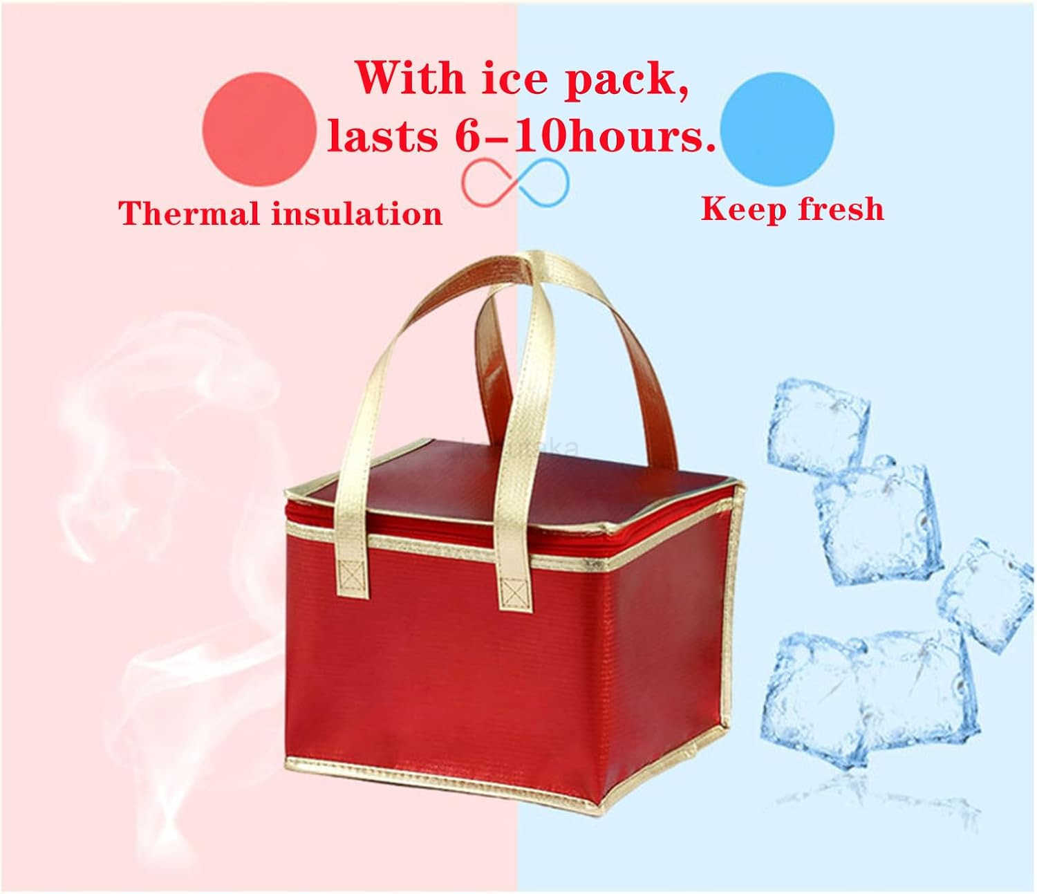 2Pack 118118138 Same Size Reusable Insulated Zipper Aluminum Foil Tote Bag Suit for Picnic Cake Fruit Drink Refrigeration Also for Delivery of Takeawa
