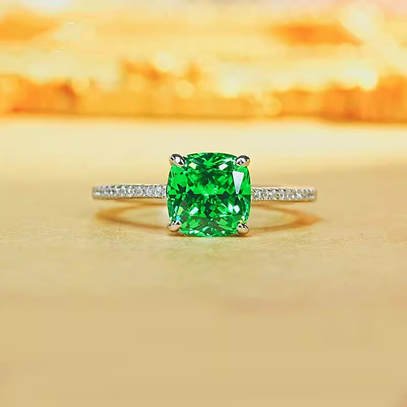 Choucong Luxury Wedding Jewelry Sets 925 Sterling Silver Fill Cushion Shape Emerald Pave 5A Cubic Zircon CZ Diamond Party Eternity Women Open Ring Cla