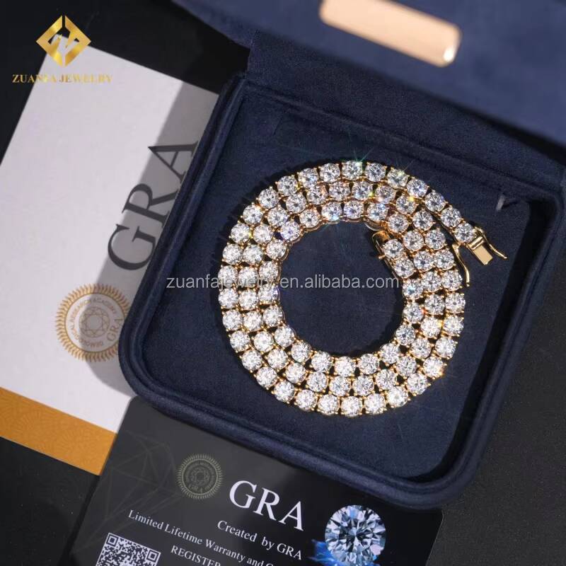 Ship From USA Fashion Iced Out Hip Hop Silver S925 5mm VVS1 Moissanite Diamond GRA Certificate Tennis Chain Bracelet Set