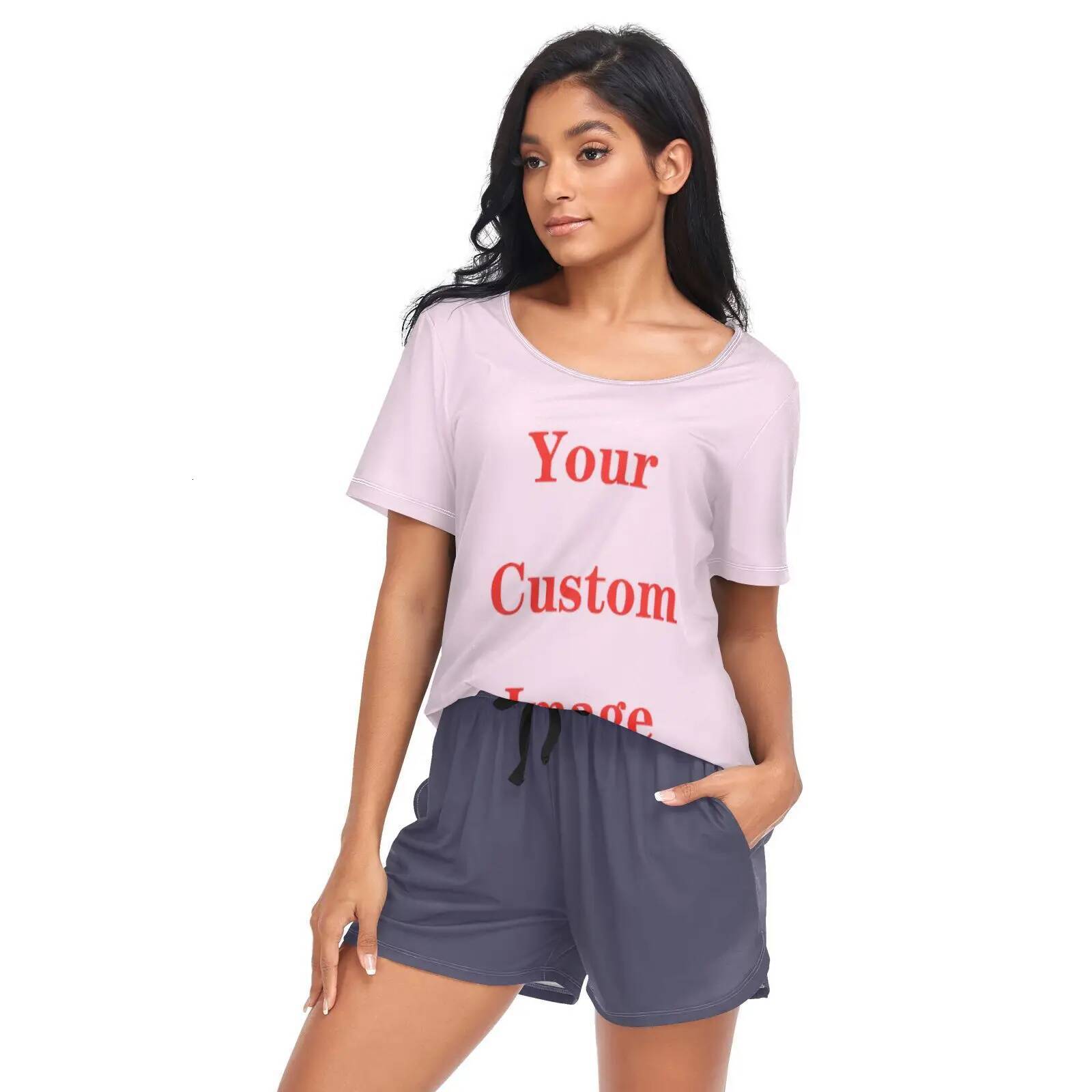 New Sleepwear Custom image Pamas for Women Long Pants Short Sleeved Summer Spring Loungewear Fashion Home Clothing Homewear