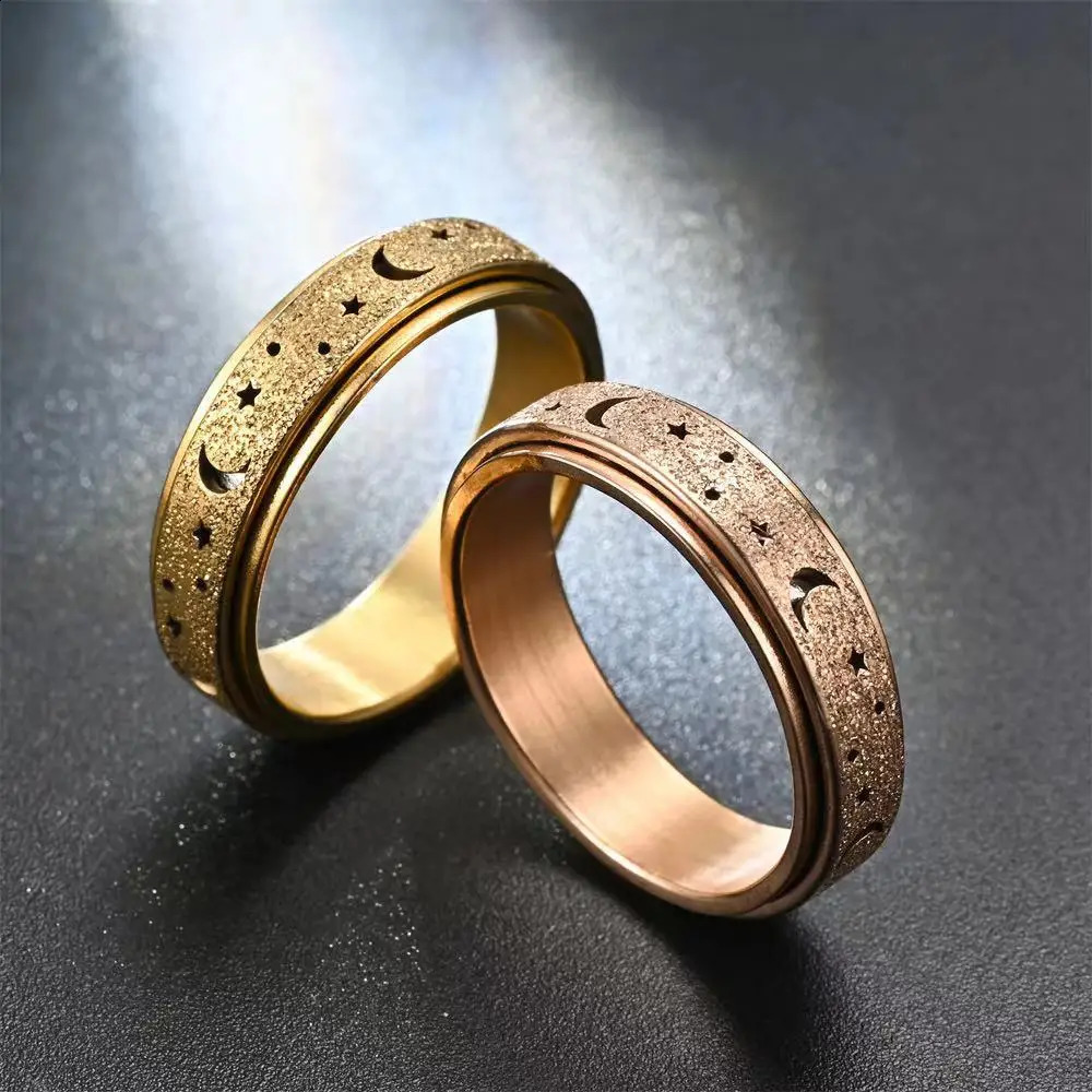 1Pc Stainless Steel Spinning Rotating Rings For Women Men 6MM Rotatable Moon And Star Fashion Ring Finger Jewelry 250904