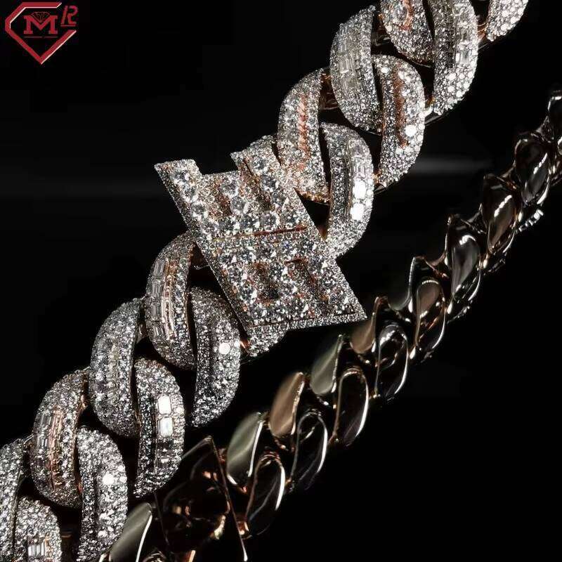 16MM Miami Moissanite Link Chain Iced Out Hip Hop Sterling Sier Necklace Baguette Cut Cuban Links Chains