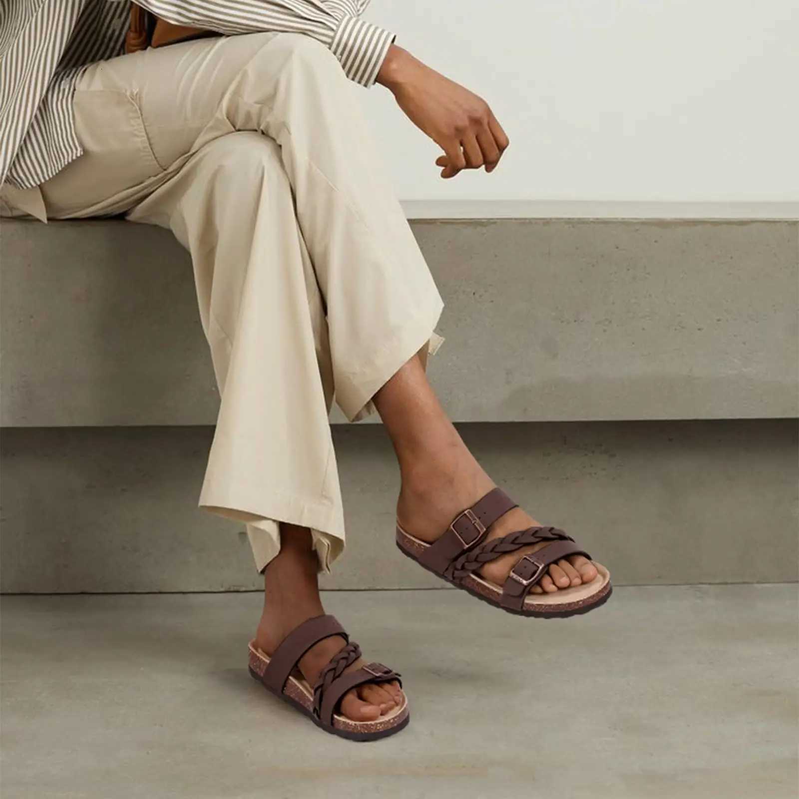 Comwarm Fashion Womens Cork Sandals Summer Leisure Sandals Outdoor SlipOn Lady Slide Sandals With Adjustable Buckle Sandals W250905