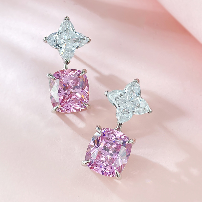 High-End Purple Kunzite Ice Flower Cut Earrings High Carbon Diamond Stud Earrings Jewelry Purple Diamond Earrings High-End Earrings for Women250710
