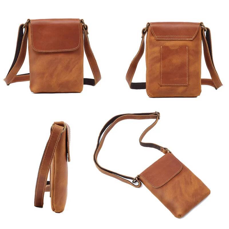 Fashion Genuine Cowhide Leather Shoulder Crossbody Messenger Bags for Men Wholesale Vintage Style with Custom Summer high-quality