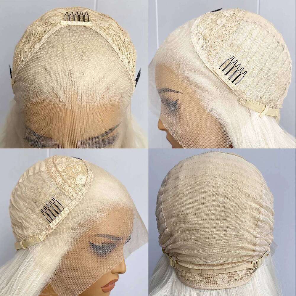 Platinum White Front Wig Long Silky Straight Synthrtic Layered Cut Natural Hairline Daily Wear Wigs 13x4 Frontal Lace